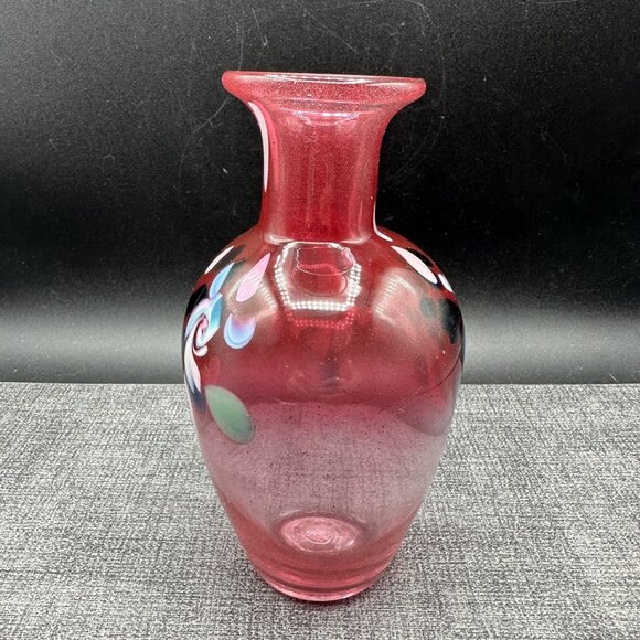 Hand Blown Pink Art Glass Vase Confetti Murano Style 7.5” - Picture 9 of 9